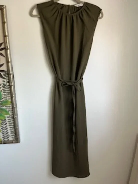 Mango Olive Midi Dress Side Slits Women's S - Picture 2 of 10